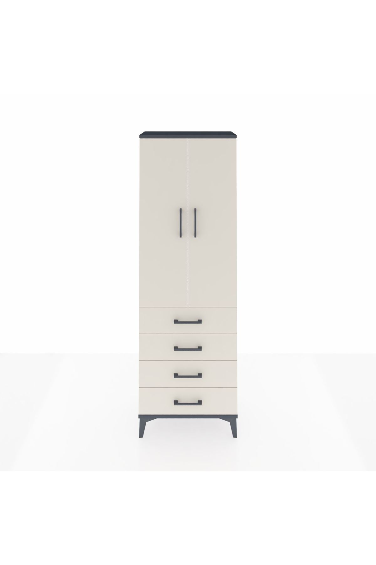 Arges Dolap Tek Raflı 4 Çekmeceli Tek Askılı 60x30x182 Antrasit-Aytaşı