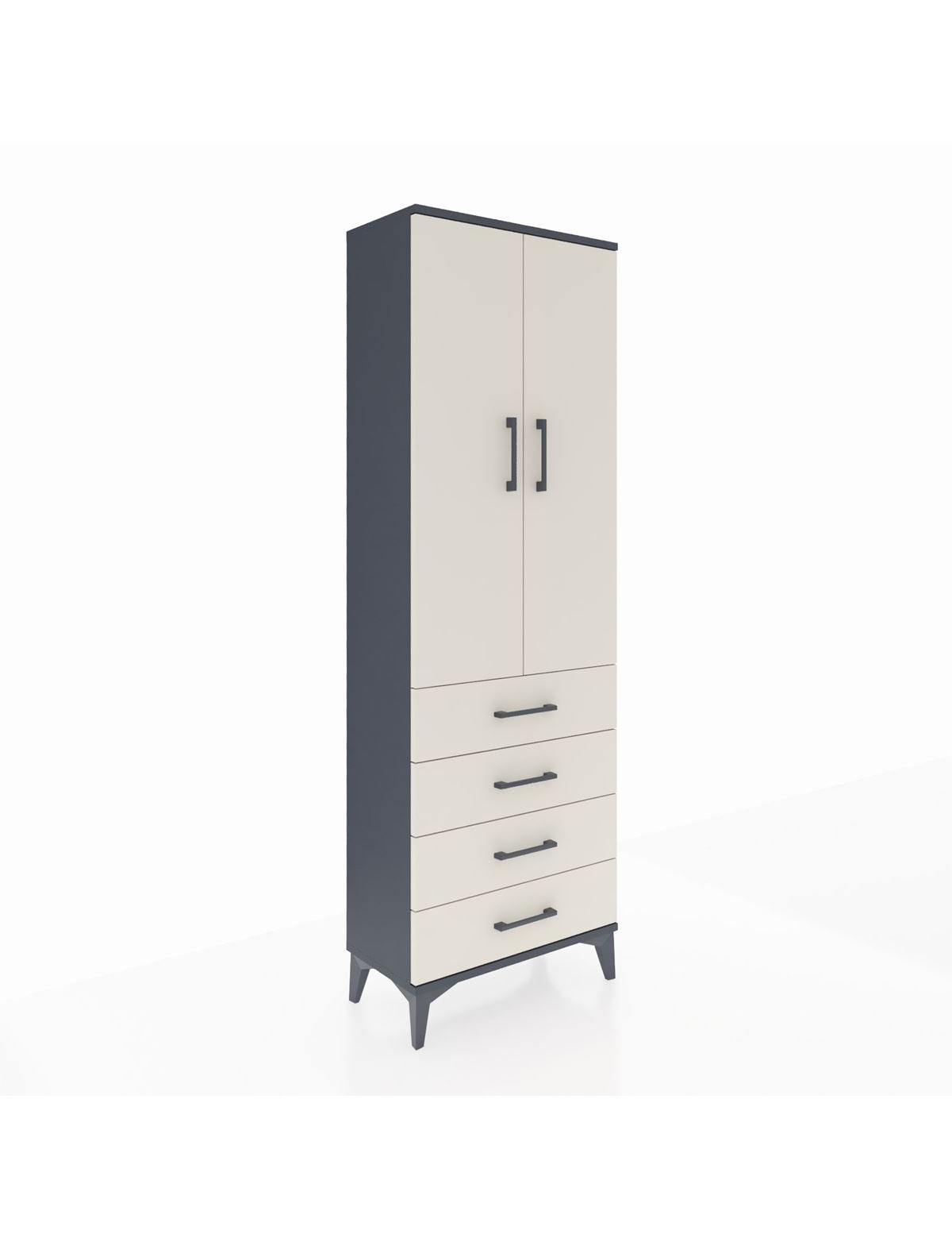 Arges Dolap Tek Raflı 4 Çekmeceli Tek Askılı 60x30x182 Antrasit-Aytaşı