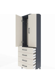 Arges Dolap Tek Raflı 4 Çekmeceli Tek Askılı 60x30x182 Antrasit-Aytaşı