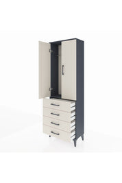 Arges Dolap Tek Raflı 4 Çekmeceli Tek Askılı 60x30x182 Antrasit-Aytaşı