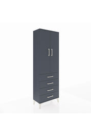 Arges Dolap Tek Raflı 4 Çekmeceli Tek Askılı 60x30x182 Antrasit-Antrasit