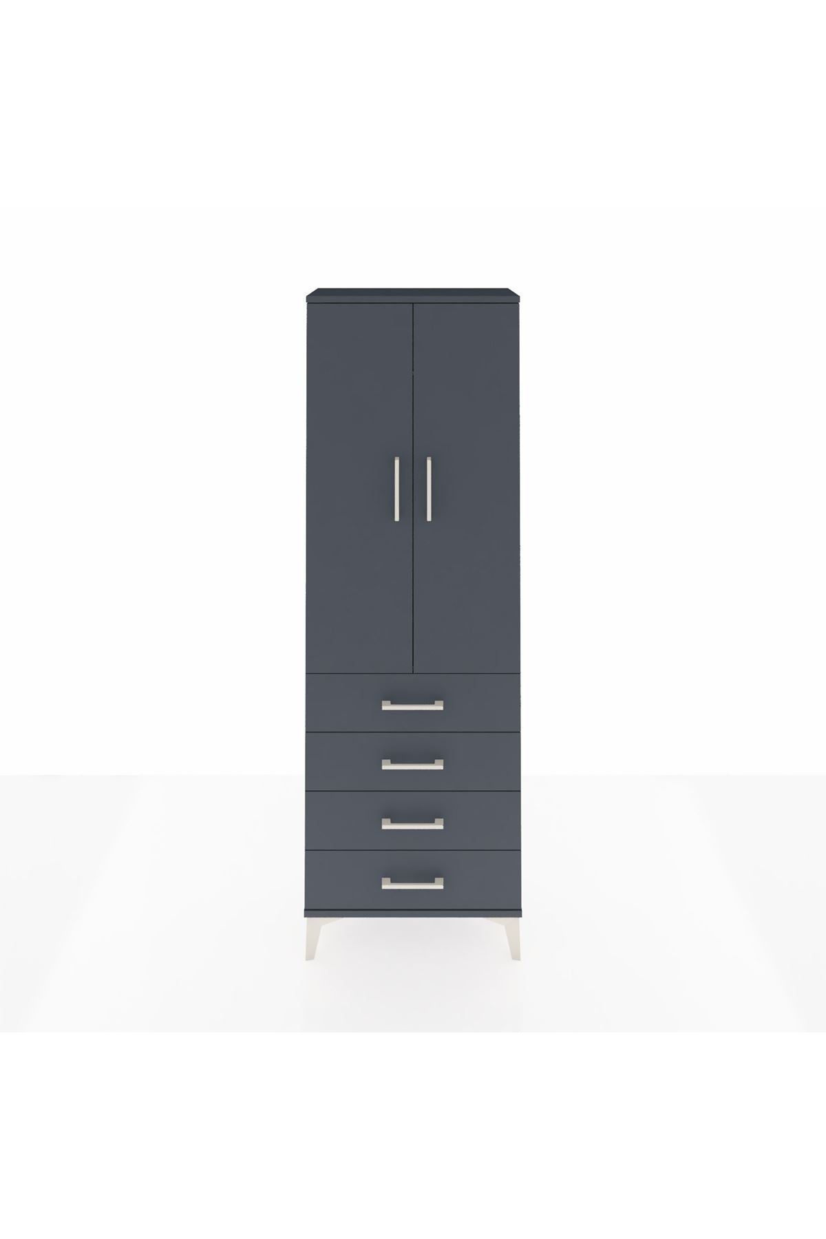 Arges Dolap Tek Raflı 4 Çekmeceli Tek Askılı 60x30x182 Antrasit-Antrasit