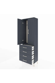 Arges Dolap Tek Raflı 4 Çekmeceli Tek Askılı 60x30x182 Antrasit-Antrasit