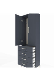 Arges Dolap Tek Raflı 4 Çekmeceli Tek Askılı 60x30x182 Antrasit-Antrasit