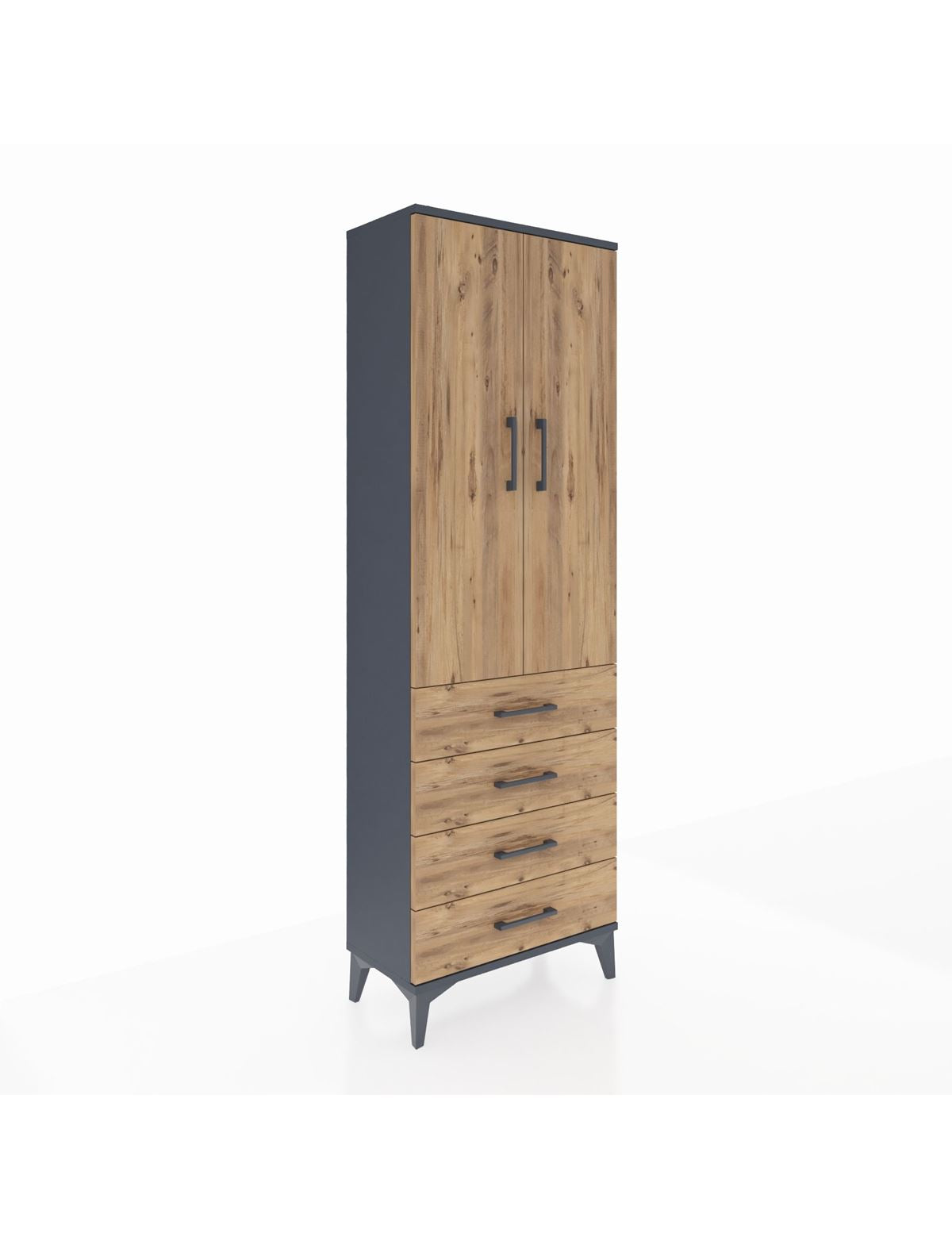 Arges Dolap Tek Raflı 4 Çekmeceli Tek Askılı 60x30x182 Antrasit-Çam