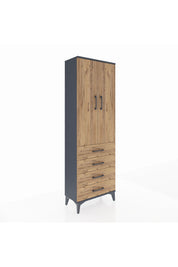 Arges Dolap Tek Raflı 4 Çekmeceli Tek Askılı 60x30x182 Antrasit-Çam