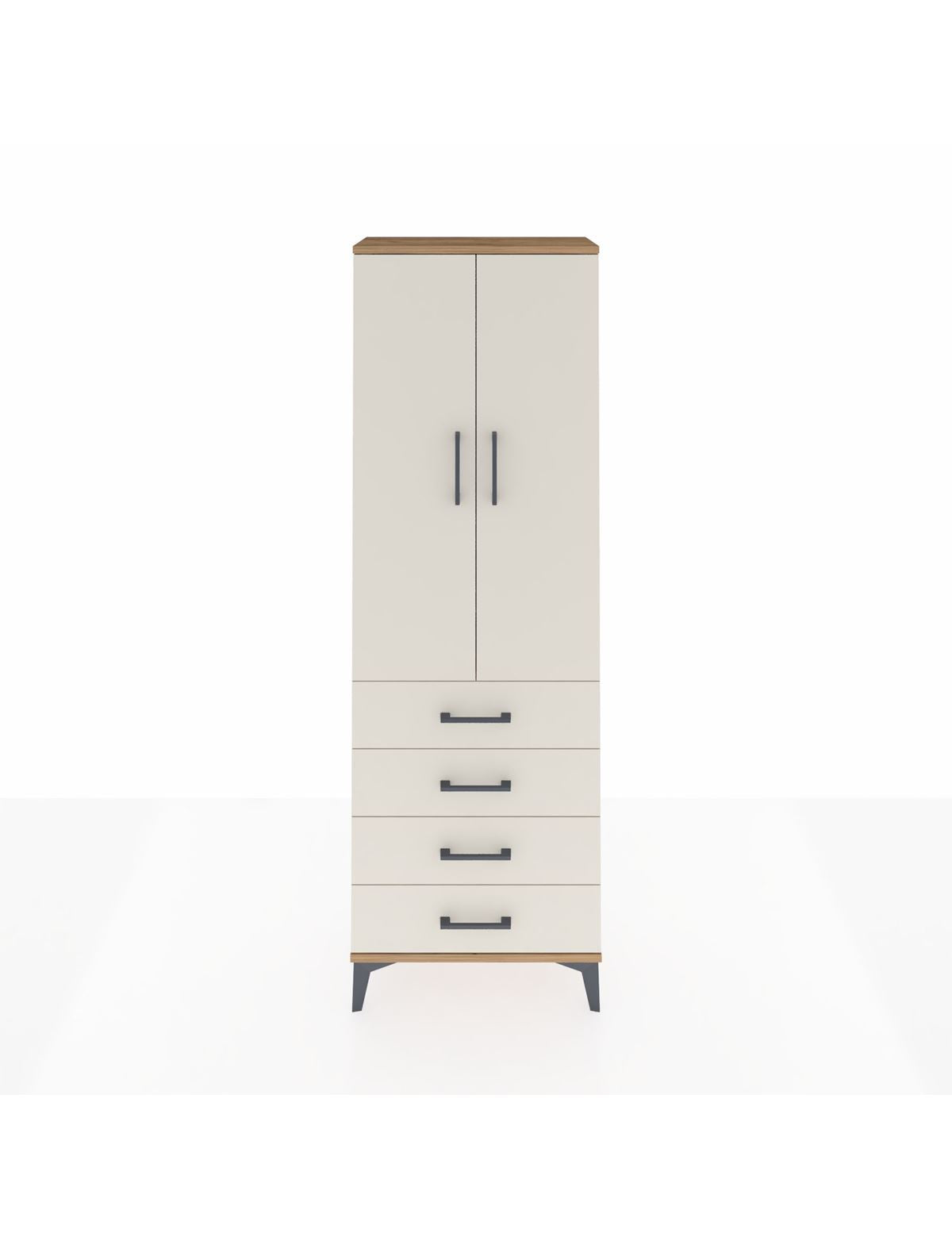 Arges Dolap Tek Raflı 4 Çekmeceli Tek Askılı 60x30x182 Çam-Aytaşı