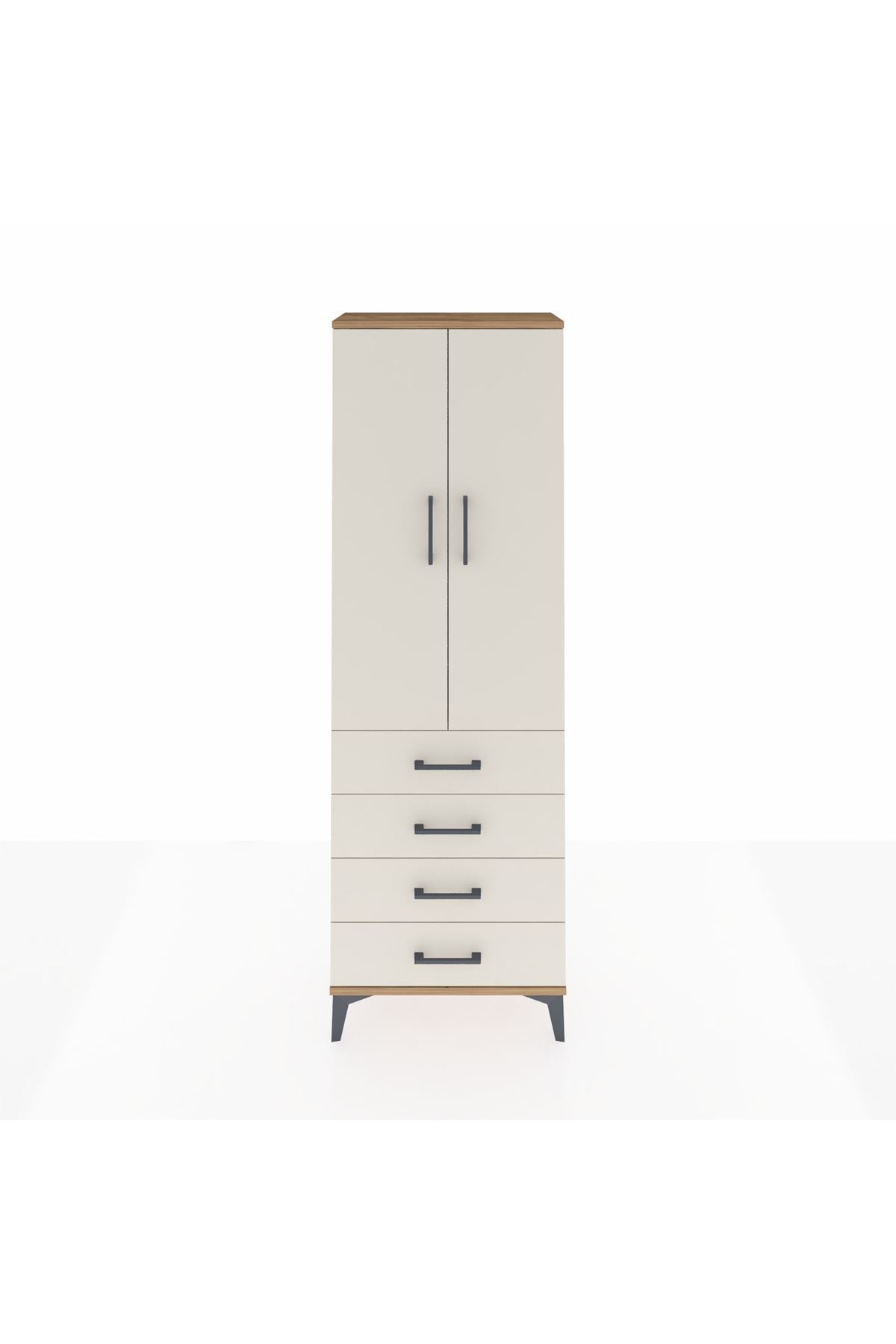 Arges Dolap Tek Raflı 4 Çekmeceli Tek Askılı 60x30x182 Çam-Aytaşı