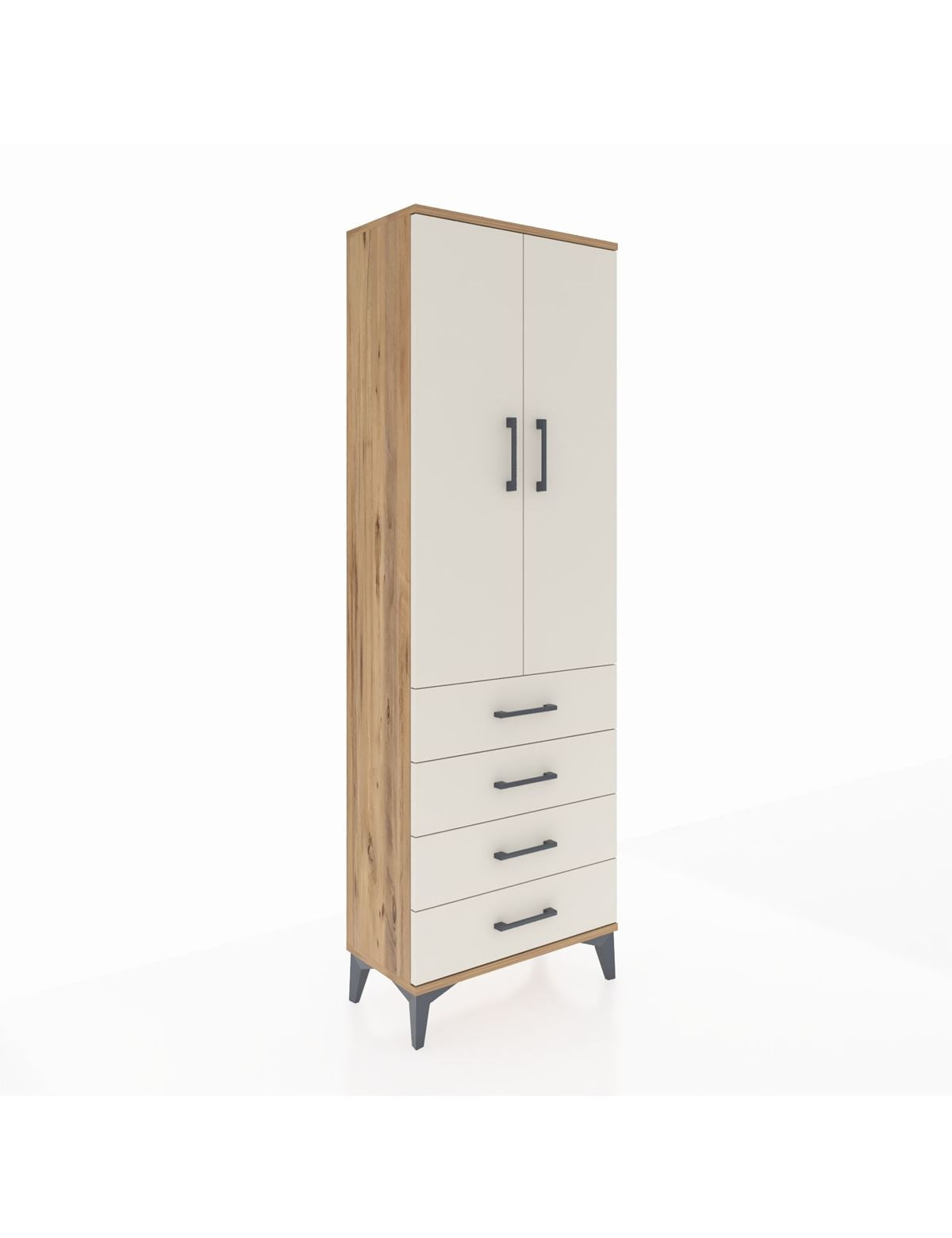 Arges Dolap Tek Raflı 4 Çekmeceli Tek Askılı 60x30x182 Çam-Aytaşı