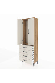 Arges Dolap Tek Raflı 4 Çekmeceli Tek Askılı 60x30x182 Çam-Aytaşı