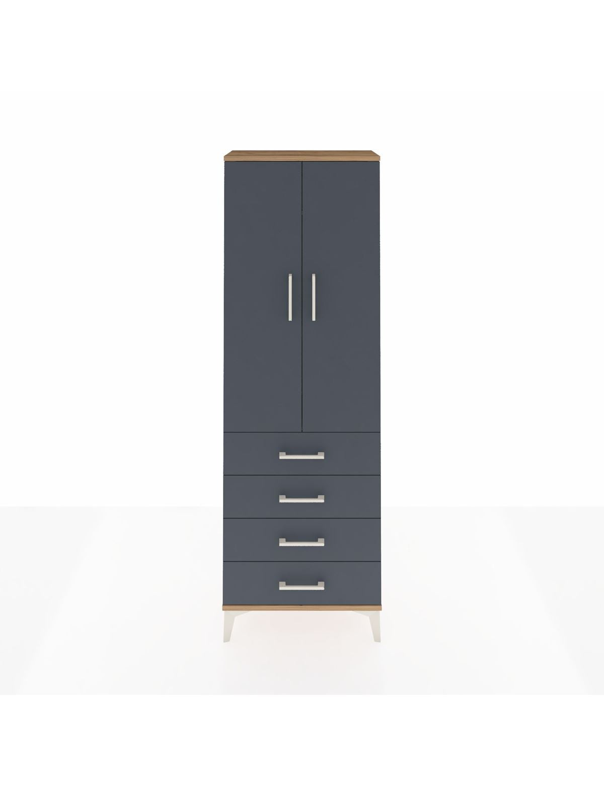 Arges Dolap Tek Raflı 4 Çekmeceli Tek Askılı 60x30x182 Çam-Antrasit