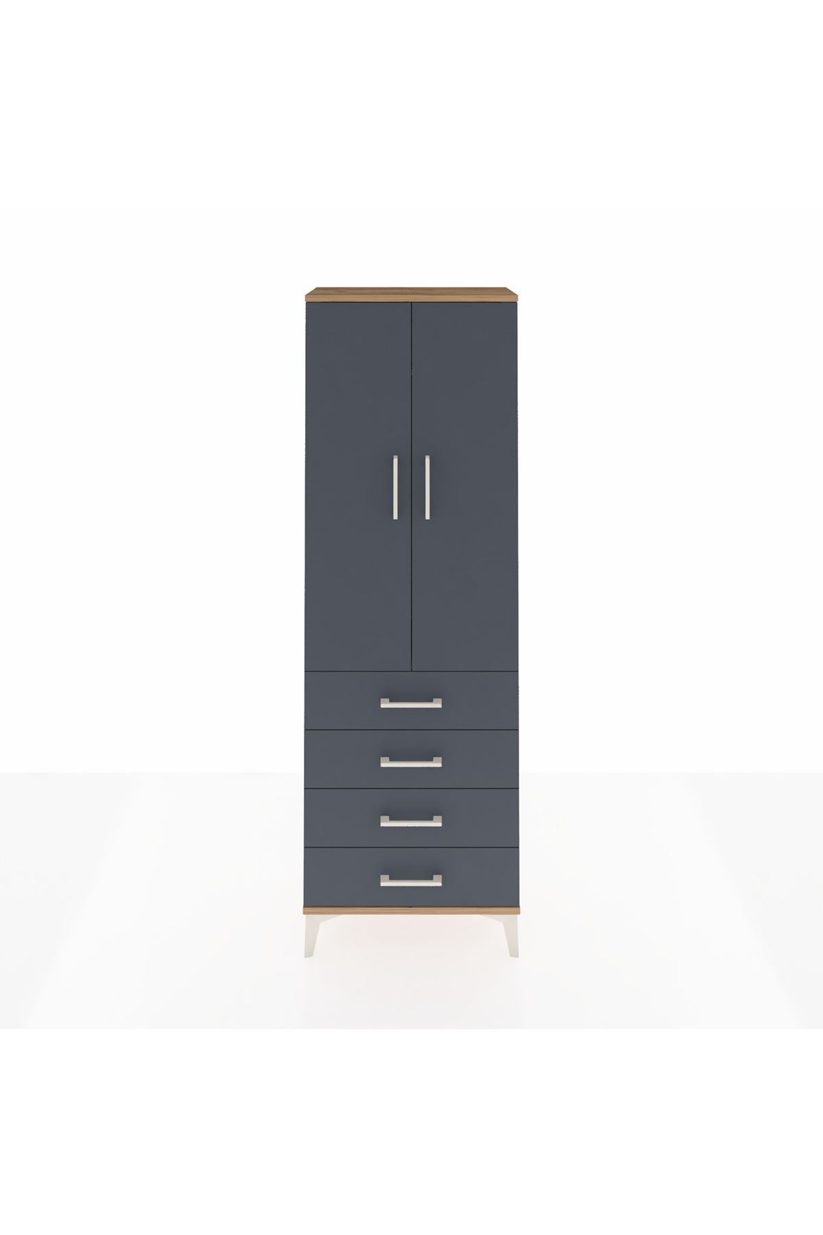 Arges Dolap Tek Raflı 4 Çekmeceli Tek Askılı 60x30x182 Çam-Antrasit