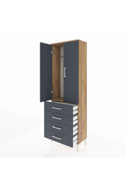 Arges Dolap Tek Raflı 4 Çekmeceli Tek Askılı 60x30x182 Çam-Antrasit