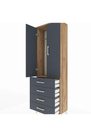 Arges Dolap Tek Raflı 4 Çekmeceli Tek Askılı 60x30x182 Çam-Antrasit