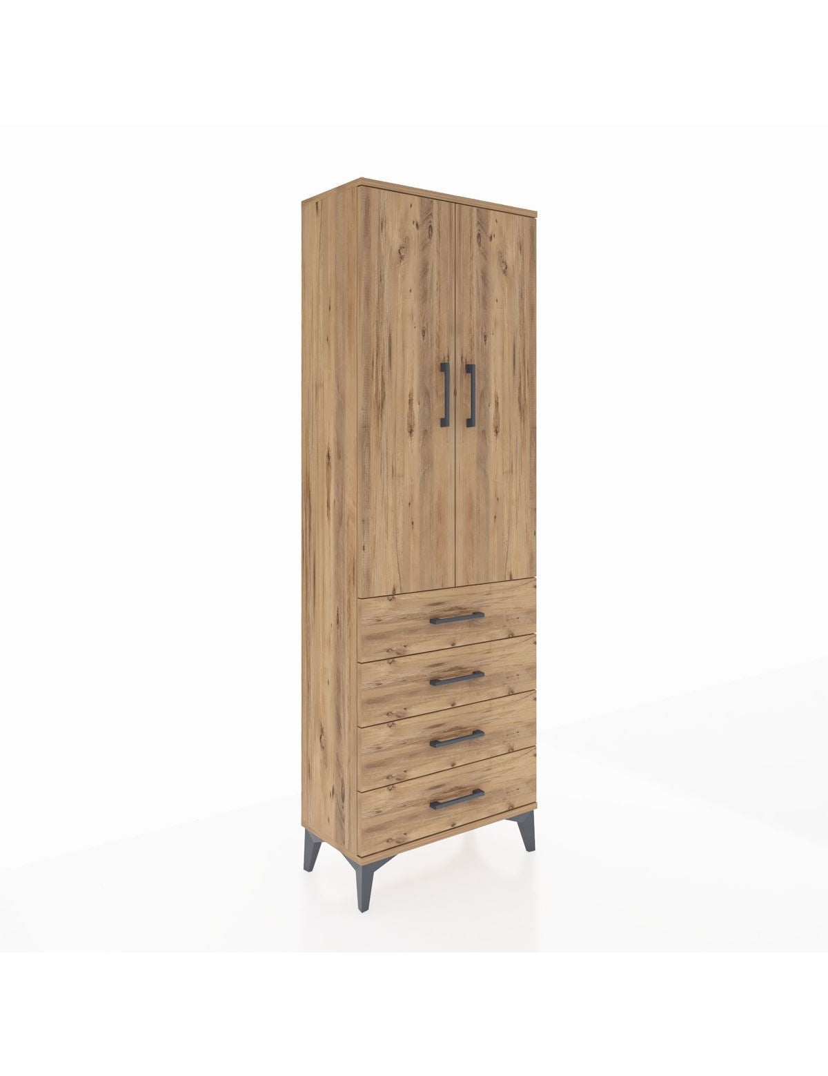 Arges Dolap Tek Raflı 4 Çekmeceli Tek Askılı 60x30x182 Çam-Çam