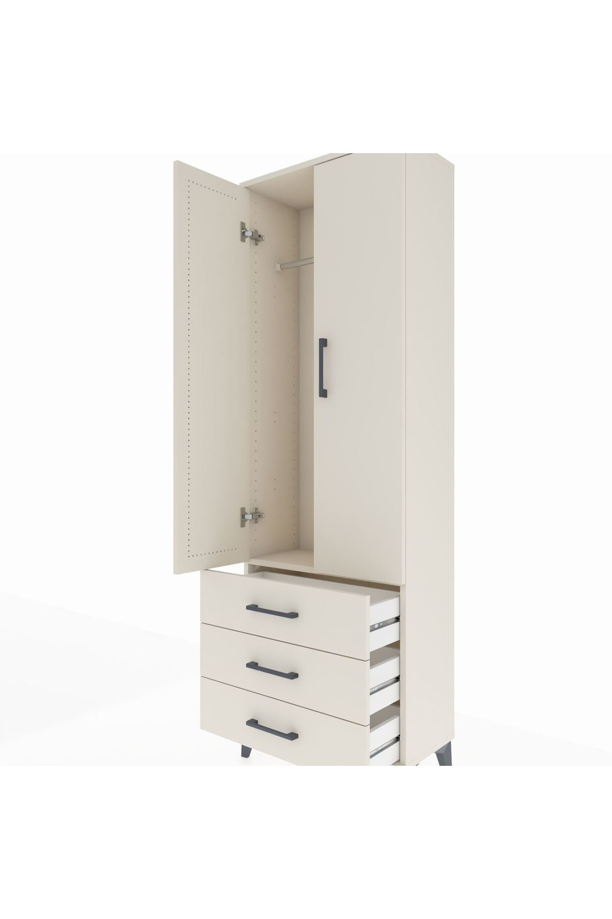 Arges Dolap Tek Raflı 3 Çekmeceli Tek Askılı 60x30x182 Aytaşı-Aytaşı