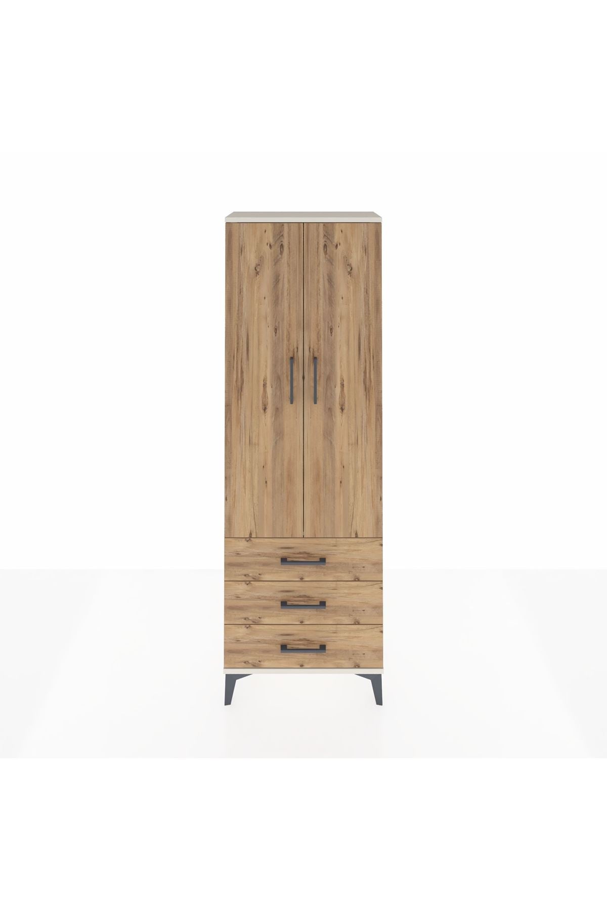Arges Dolap Tek Raflı 3 Çekmeceli Tek Askılı 60x30x182 Aytaşı-Çam