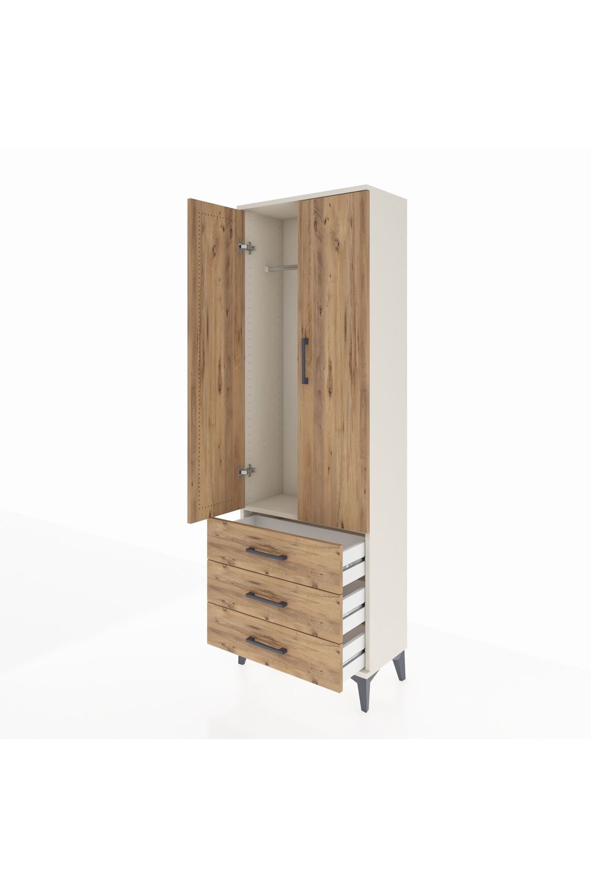 Arges Dolap Tek Raflı 3 Çekmeceli Tek Askılı 60x30x182 Aytaşı-Çam
