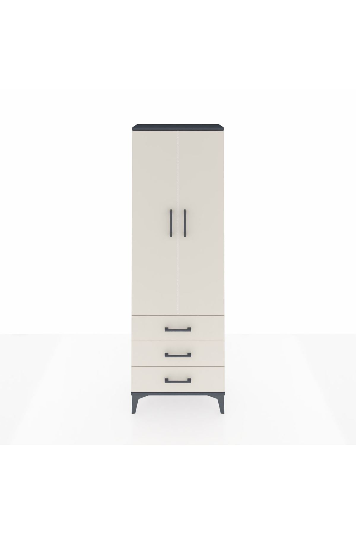 Arges Dolap Tek Raflı 3 Çekmeceli Tek Askılı 60x30x182 Antrasit-Aytaşı
