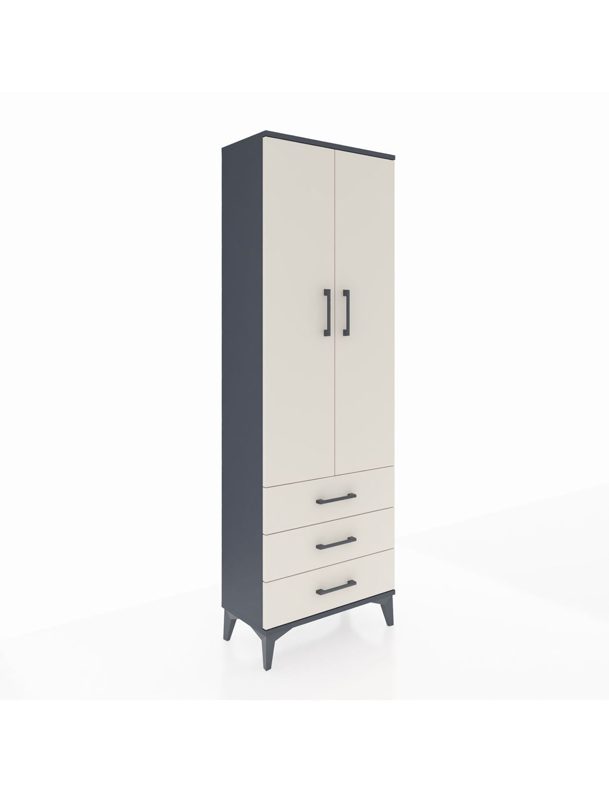 Arges Dolap Tek Raflı 3 Çekmeceli Tek Askılı 60x30x182 Antrasit-Aytaşı