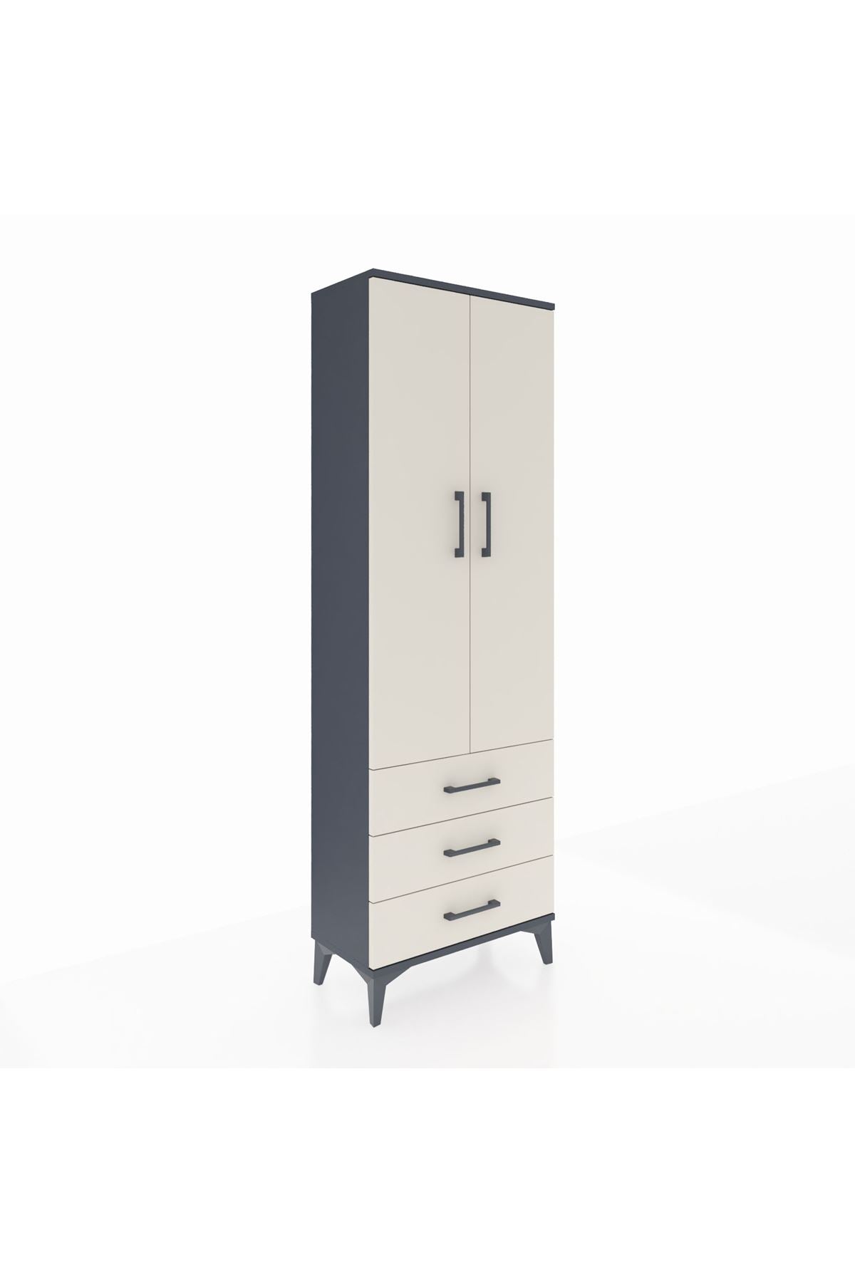 Arges Dolap Tek Raflı 3 Çekmeceli Tek Askılı 60x30x182 Antrasit-Aytaşı