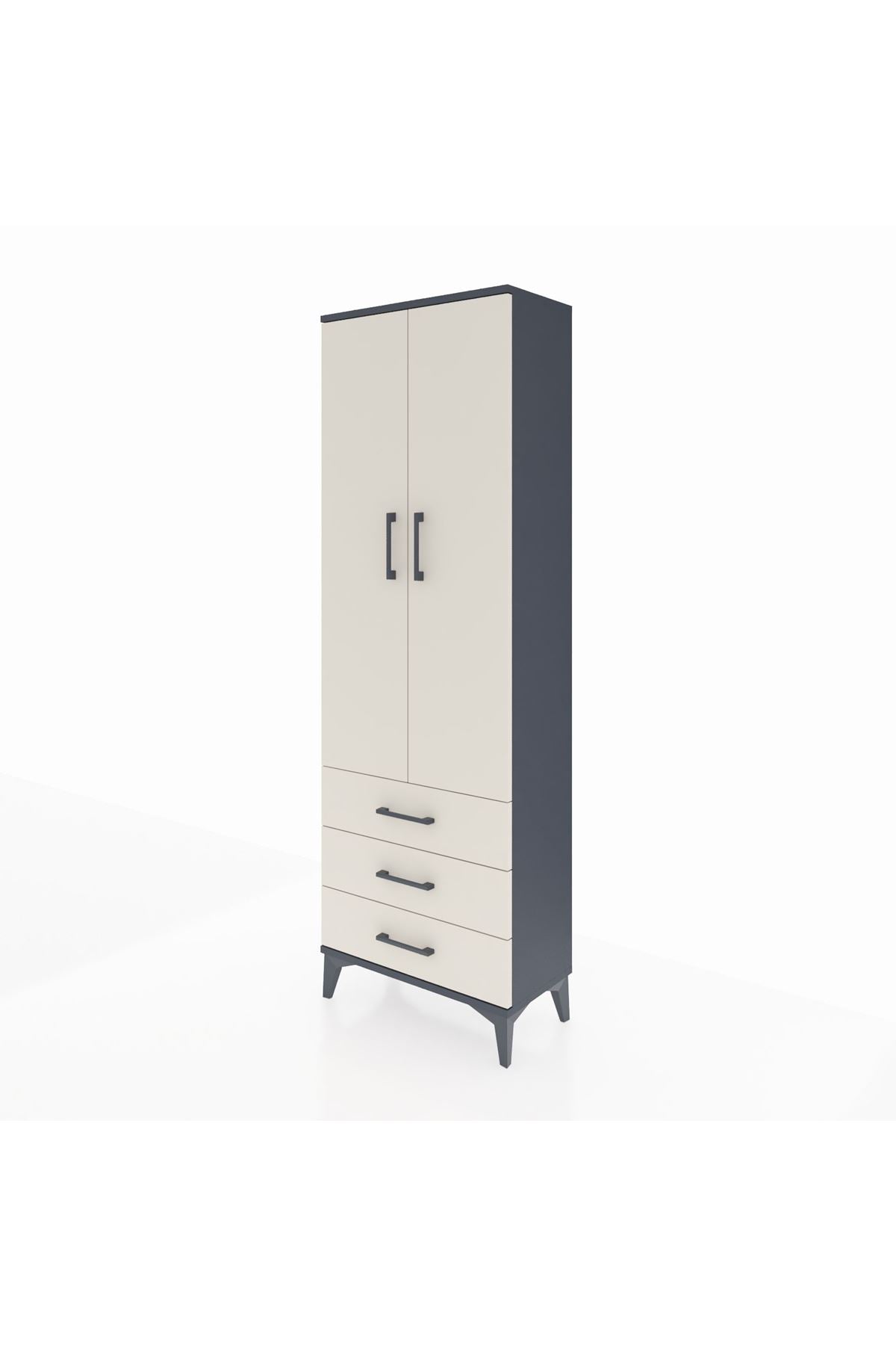 Arges Dolap Tek Raflı 3 Çekmeceli Tek Askılı 60x30x182 Antrasit-Aytaşı