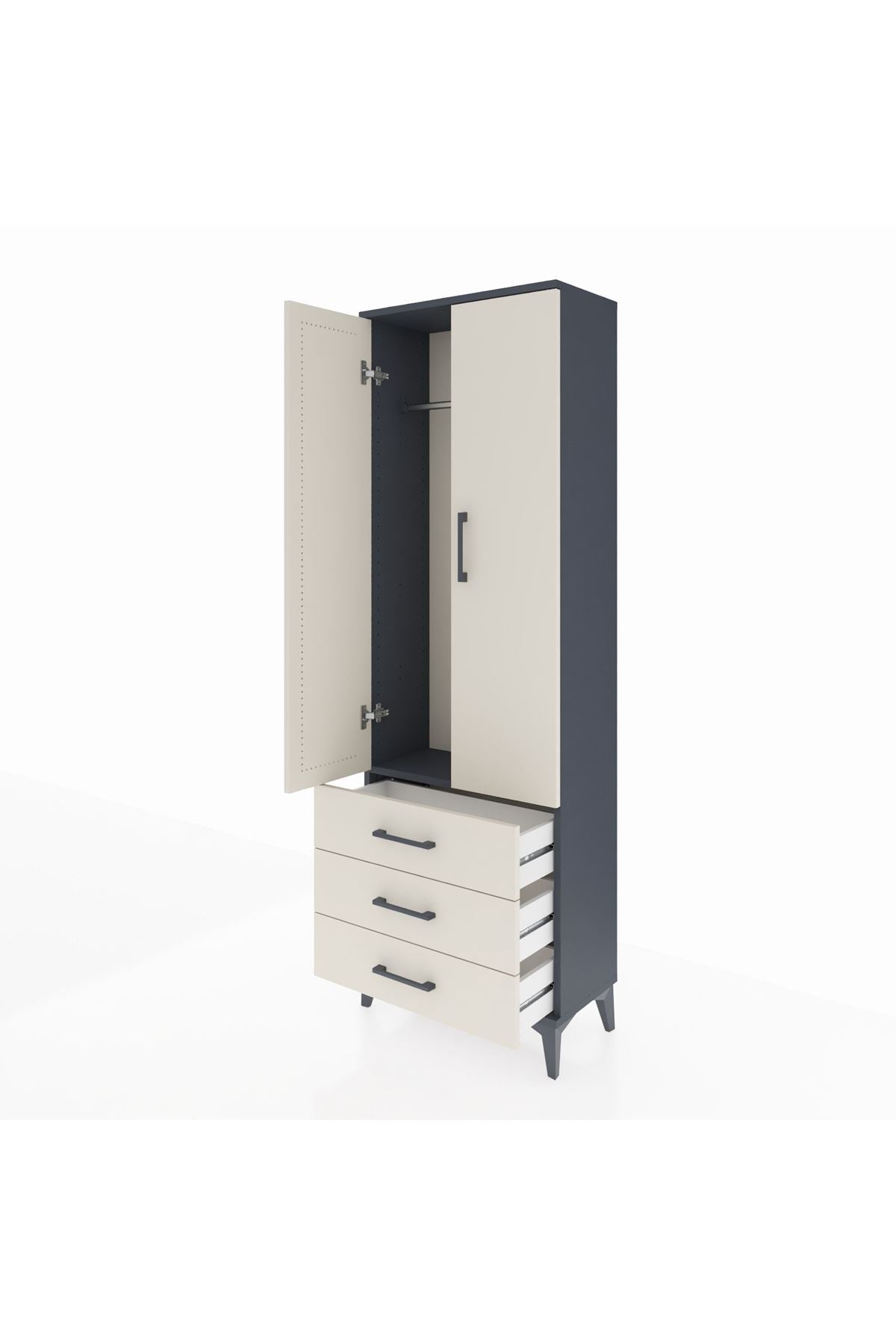 Arges Dolap Tek Raflı 3 Çekmeceli Tek Askılı 60x30x182 Antrasit-Aytaşı