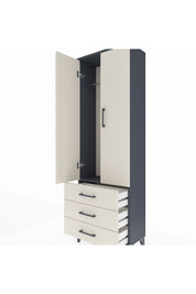 Arges Dolap Tek Raflı 3 Çekmeceli Tek Askılı 60x30x182 Antrasit-Aytaşı