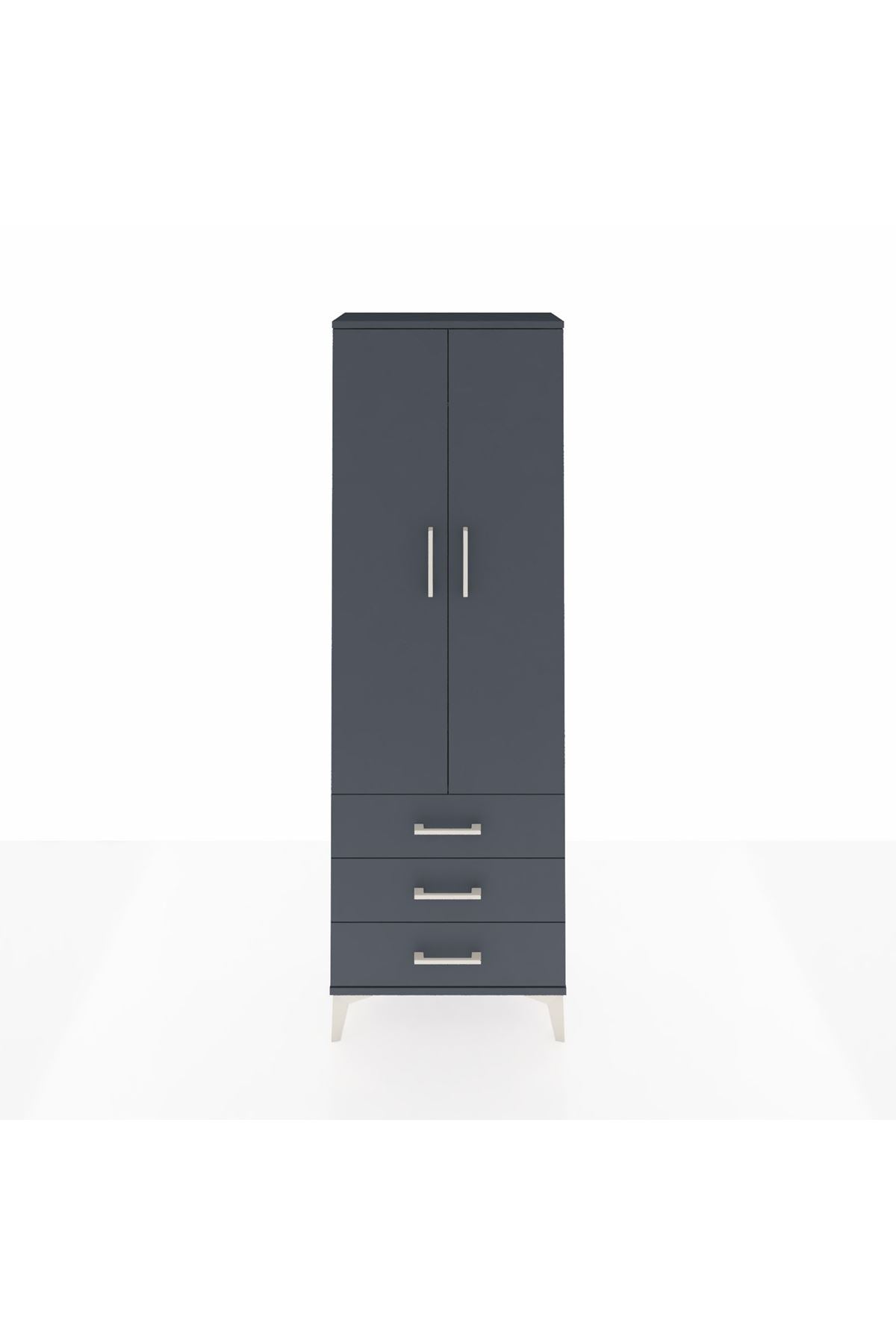 Arges Dolap Tek Raflı 3 Çekmeceli Tek Askılı 60x30x182 Antrasit-Antrasit