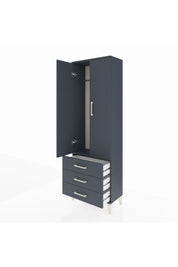 Arges Dolap Tek Raflı 3 Çekmeceli Tek Askılı 60x30x182 Antrasit-Antrasit