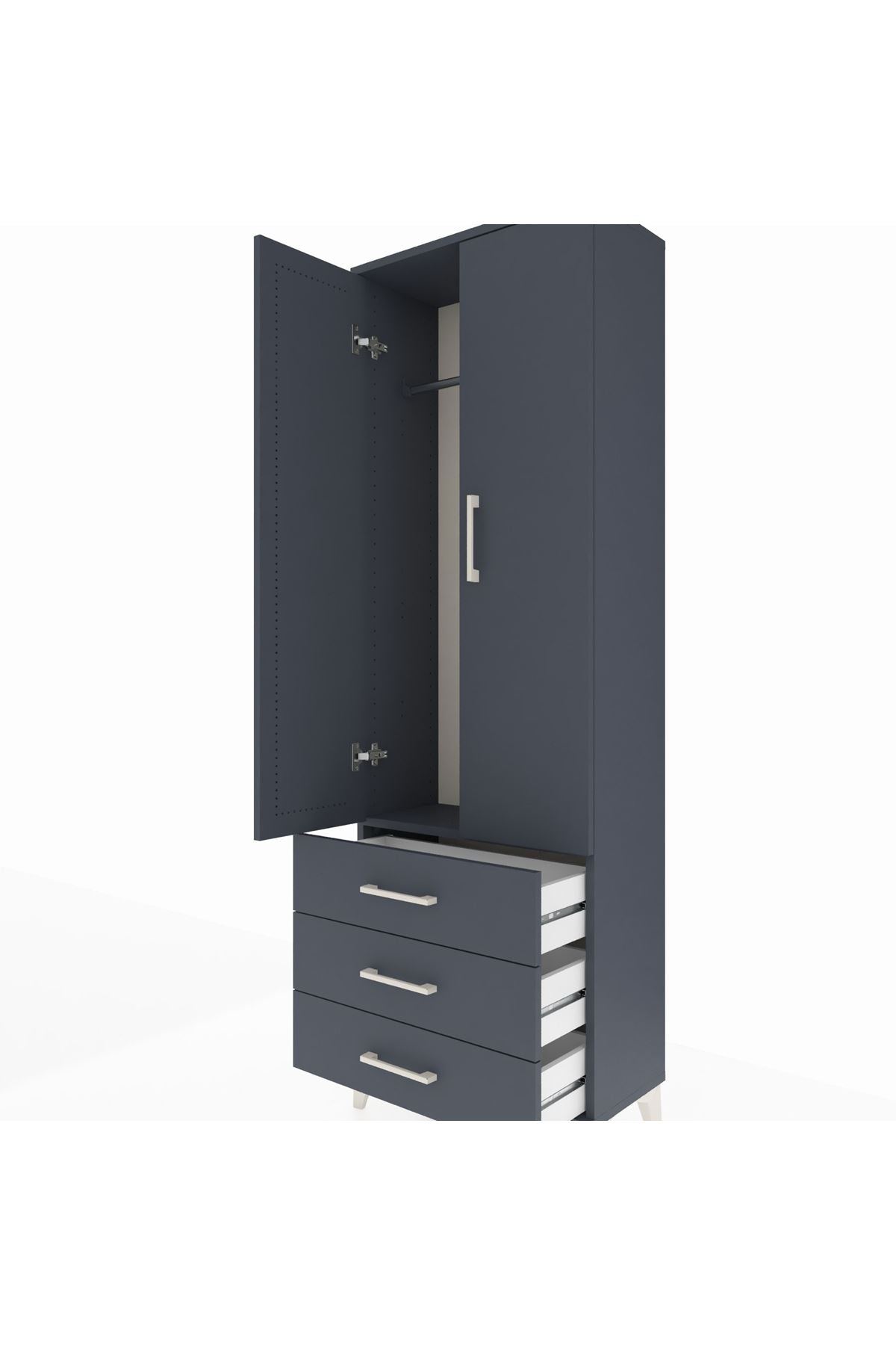 Arges Dolap Tek Raflı 3 Çekmeceli Tek Askılı 60x30x182 Antrasit-Antrasit