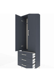 Arges Dolap Tek Raflı 3 Çekmeceli Tek Askılı 60x30x182 Antrasit-Antrasit