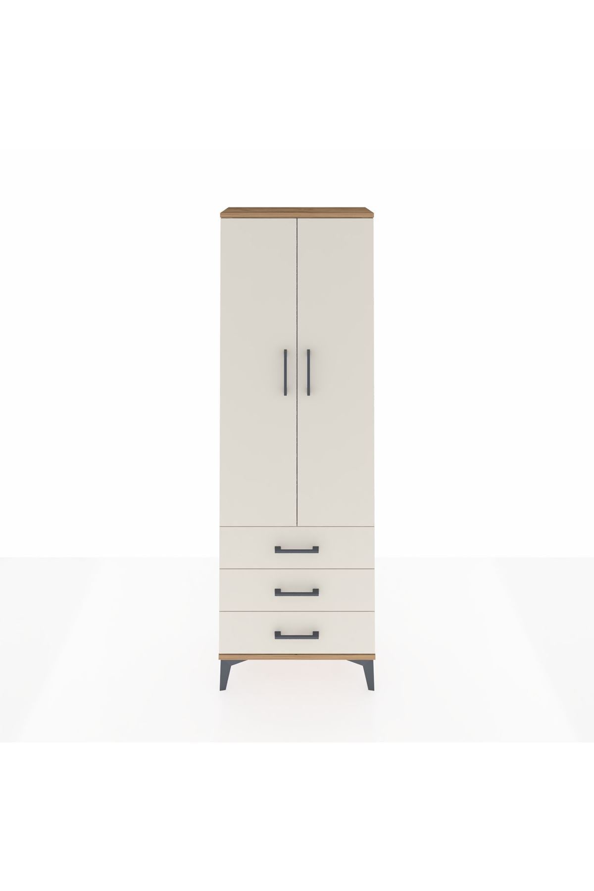 Arges Dolap Tek Raflı 3 Çekmeceli Tek Askılı 60x30x182 Çam-Aytaşı