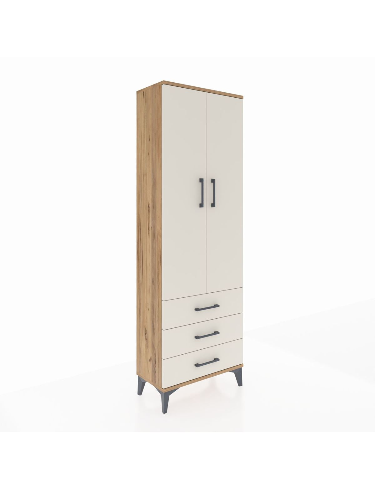 Arges Dolap Tek Raflı 3 Çekmeceli Tek Askılı 60x30x182 Çam-Aytaşı