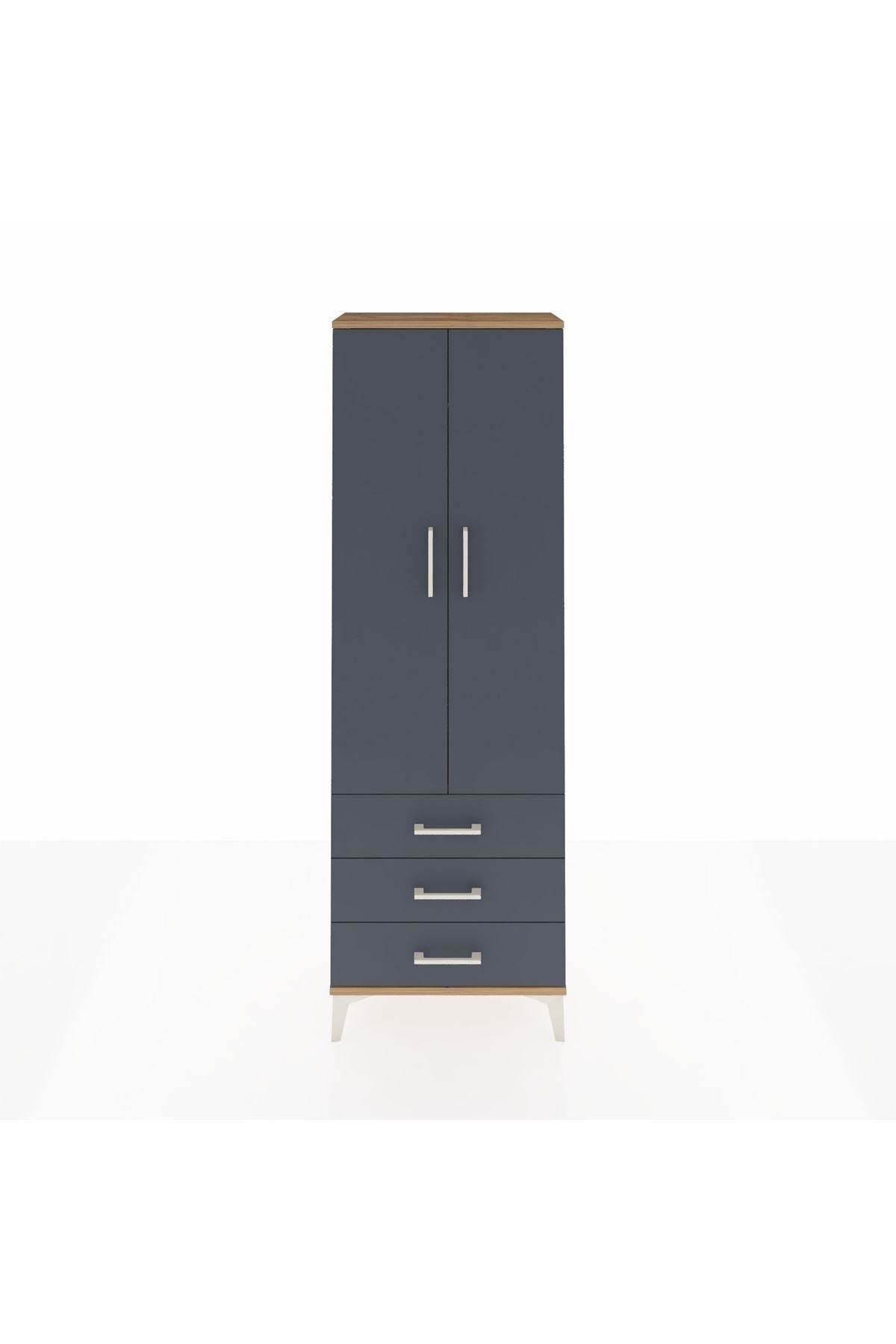 Arges Dolap Tek Raflı 3 Çekmeceli Tek Askılı 60x30x182 Çam-Antrasit