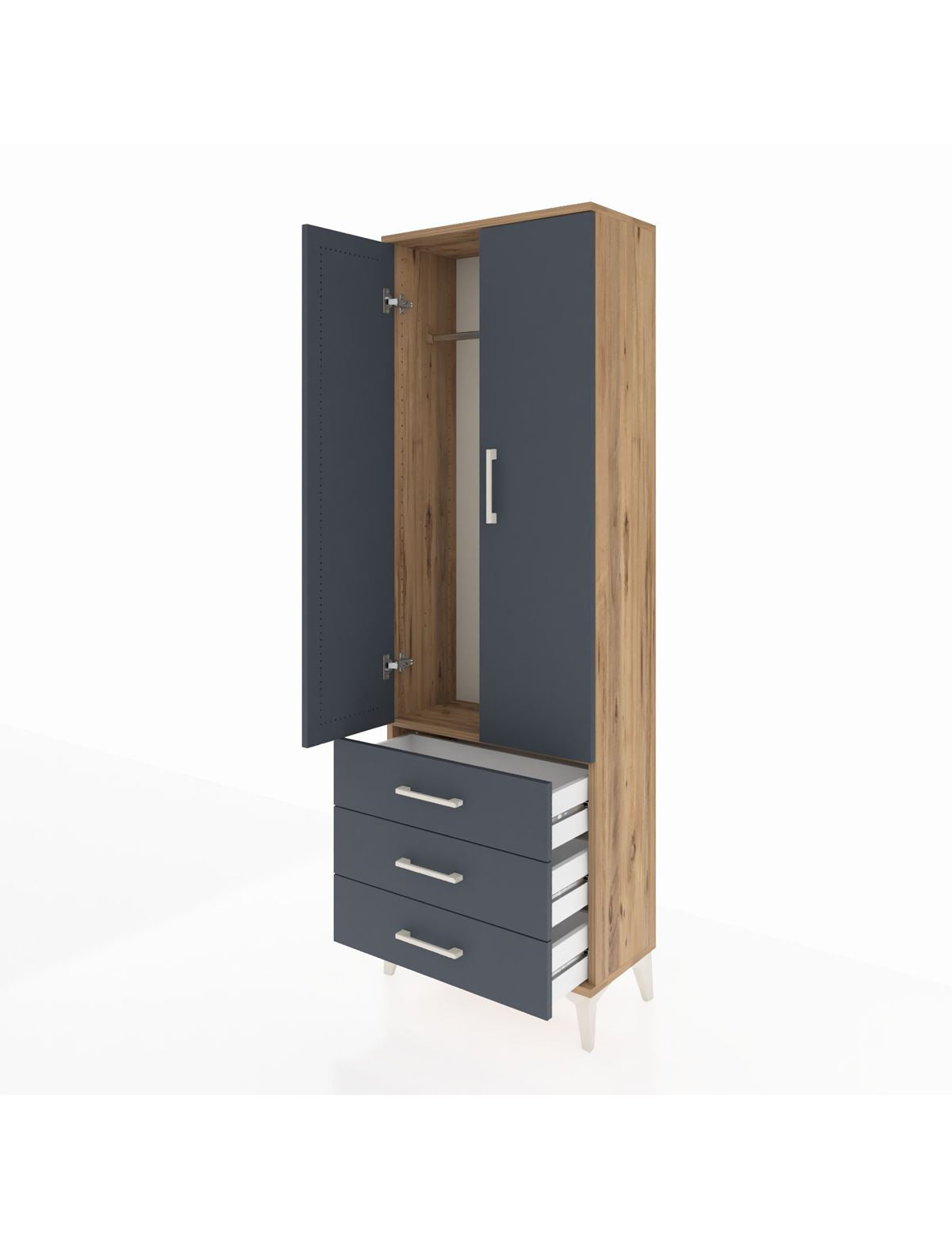Arges Dolap Tek Raflı 3 Çekmeceli Tek Askılı 60x30x182 - S23M028V8A