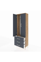 Arges Dolap Tek Raflı 3 Çekmeceli Tek Askılı 60x30x182 Çam-Antrasit