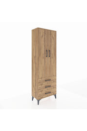 Arges Dolap Tek Raflı 3 Çekmeceli Tek Askılı 60x30x182 Çam-Çam