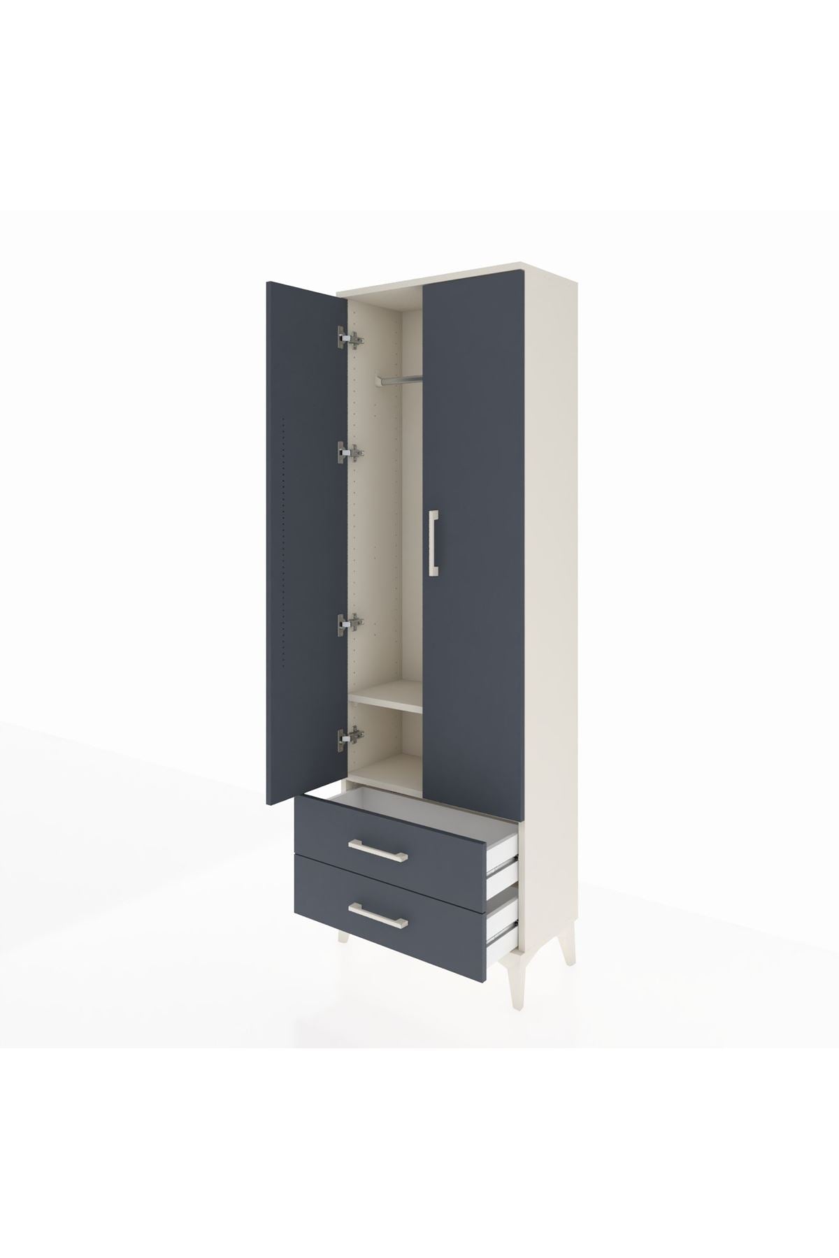 Arges Dolap 2 Raflı 2 Çekmeceli Tek Askılı 60x30x182 Aytaşı-Antrasit