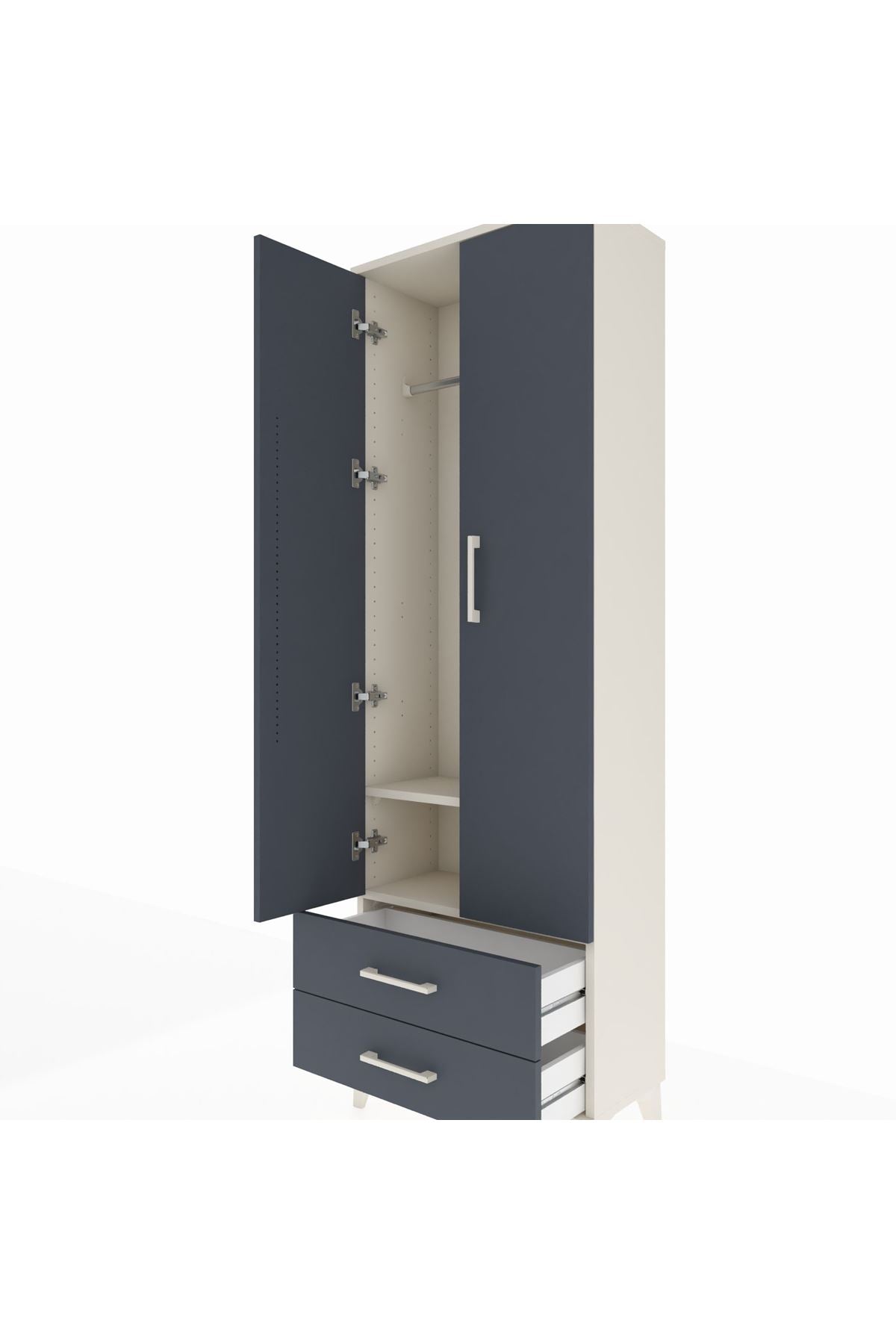 Arges Dolap 2 Raflı 2 Çekmeceli Tek Askılı 60x30x182 Aytaşı-Antrasit