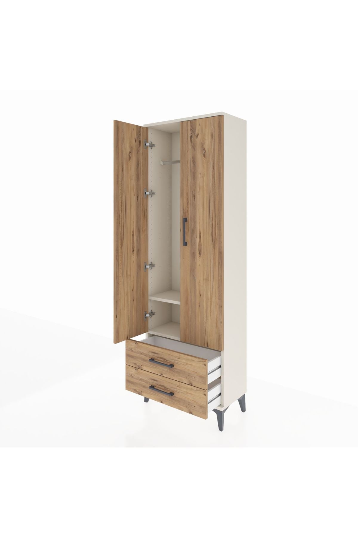 Arges Dolap 2 Raflı 2 Çekmeceli Tek Askılı 60x30x182 Aytaşı-Çam