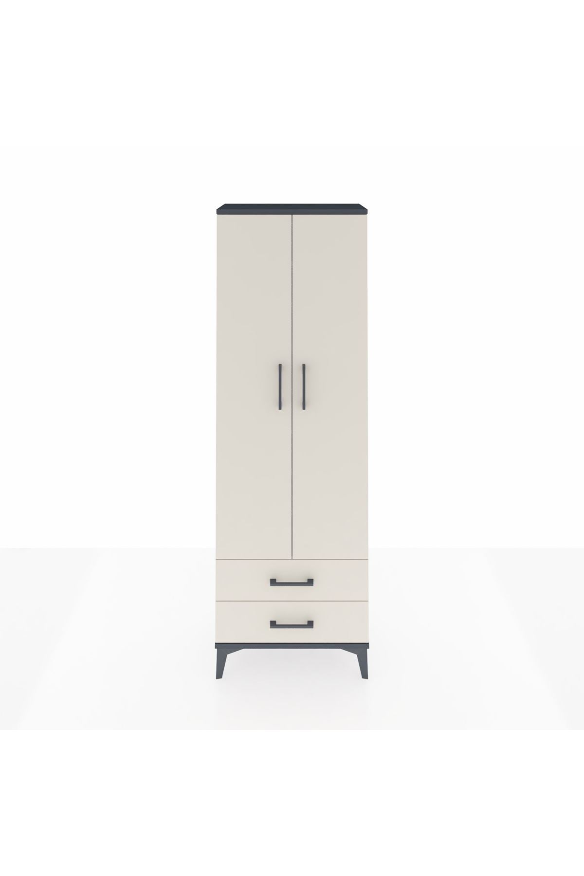 Arges Dolap 2 Raflı 2 Çekmeceli Tek Askılı 60x30x182 Antrasit-Aytaşı