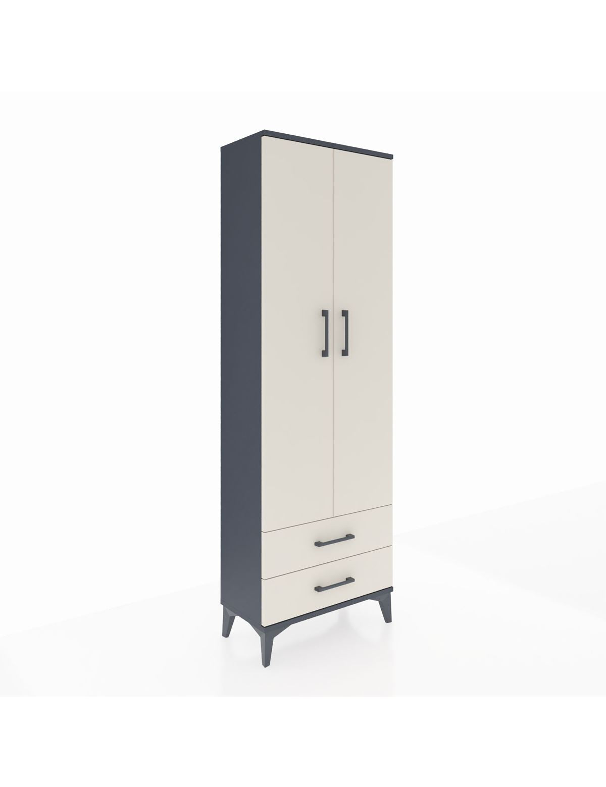 Arges Dolap 2 Raflı 2 Çekmeceli Tek Askılı 60x30x182 Antrasit-Aytaşı