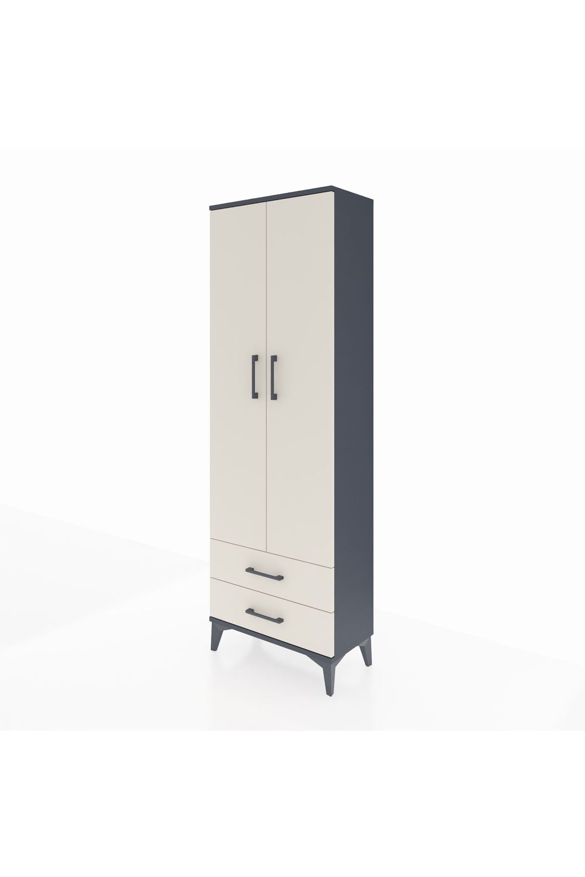 Arges Dolap 2 Raflı 2 Çekmeceli Tek Askılı 60x30x182 Antrasit-Aytaşı