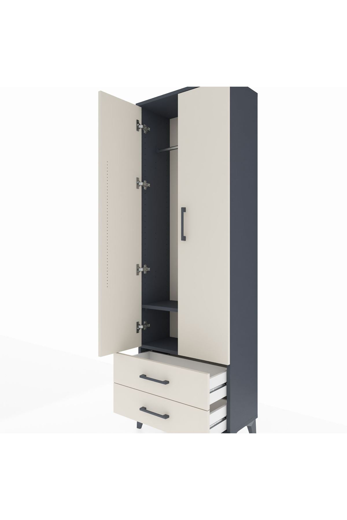 Arges Dolap 2 Raflı 2 Çekmeceli Tek Askılı 60x30x182 Antrasit-Aytaşı