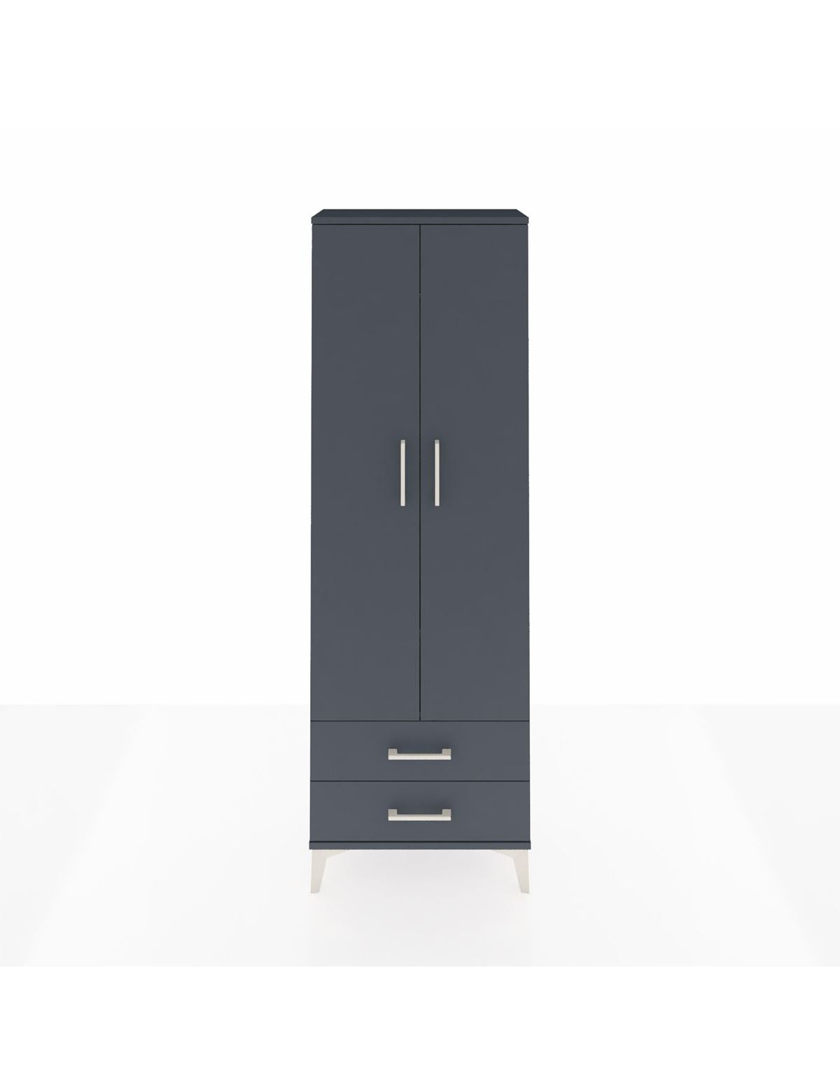 Arges Dolap 2 Raflı 2 Çekmeceli Tek Askılı 60x30x182 Antrasit-Antrasit