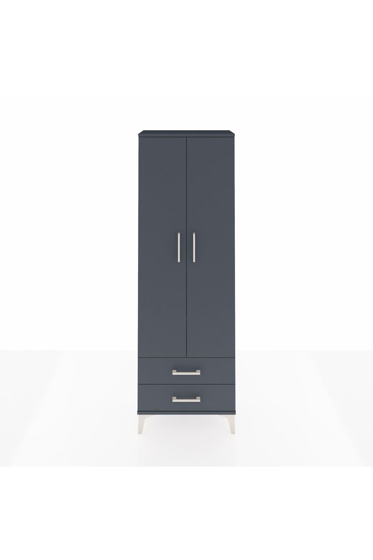 Arges Dolap 2 Raflı 2 Çekmeceli Tek Askılı 60x30x182 Antrasit-Antrasit