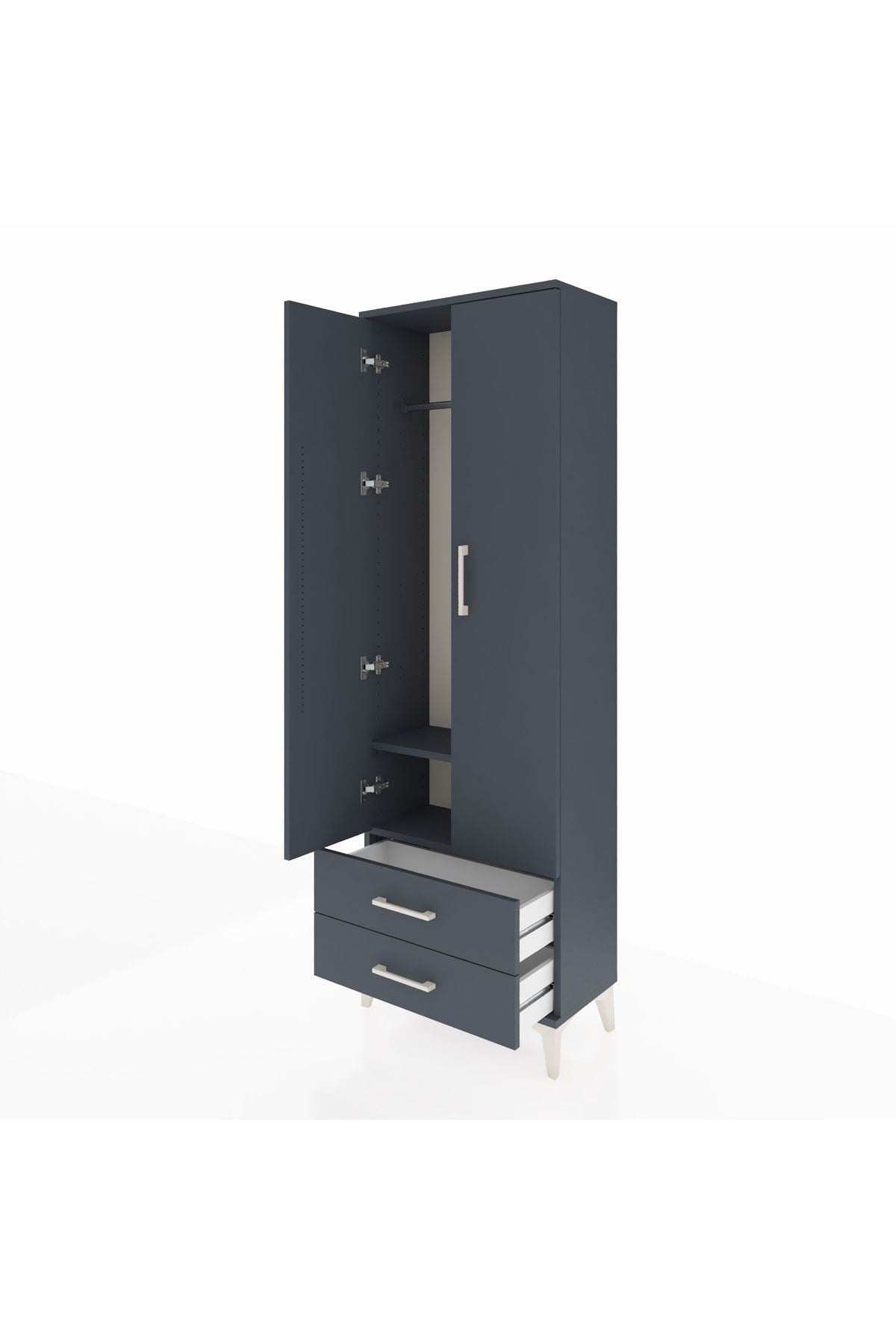 Arges Dolap 2 Raflı 2 Çekmeceli Tek Askılı 60x30x182 Antrasit-Antrasit