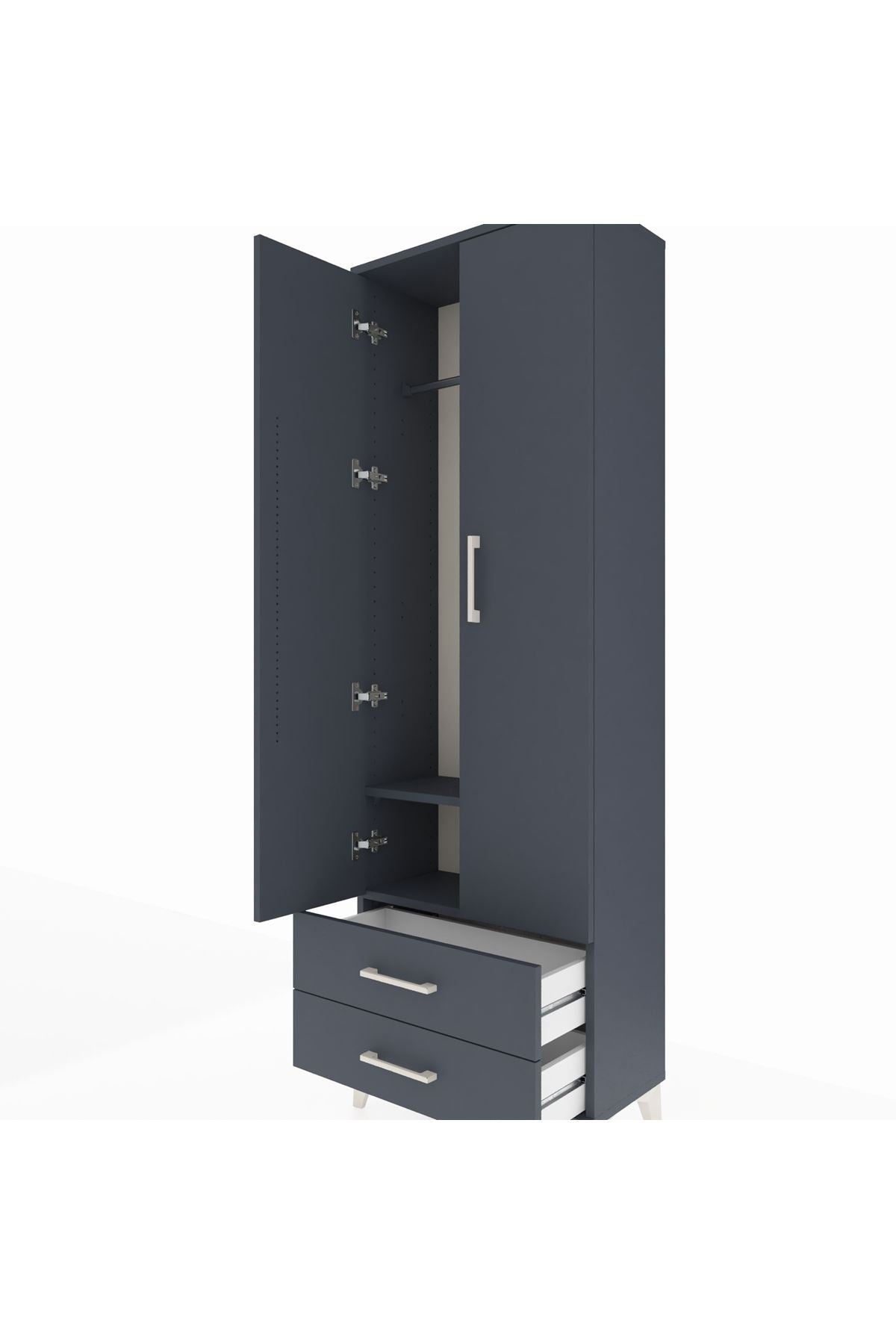 Arges Dolap 2 Raflı 2 Çekmeceli Tek Askılı 60x30x182 Antrasit-Antrasit