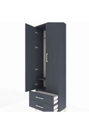 Arges Dolap 2 Raflı 2 Çekmeceli Tek Askılı 60x30x182 Antrasit-Antrasit